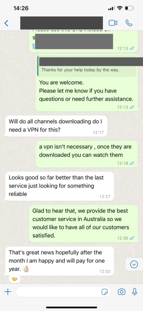 WhatsApp ervaring van TVPikoma klant 3